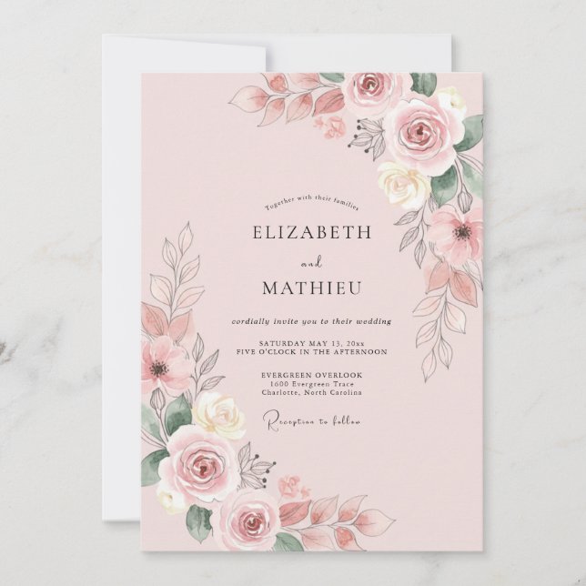Convite Casamento com Pétala Rosa Empoeirada (Frente)