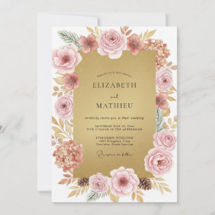 Convite Casamento com Pétala Rosa Poeira Dourada