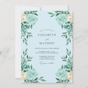 Convite Casamento com Pétalas Pintadas em Aqua Cottagecore