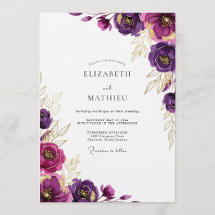 Convite Casamento com Pincelada Botânica Magenta
