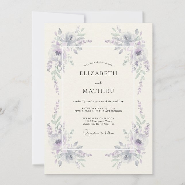 Convite Casamento com Pincelada de Florada Lilás (Frente)