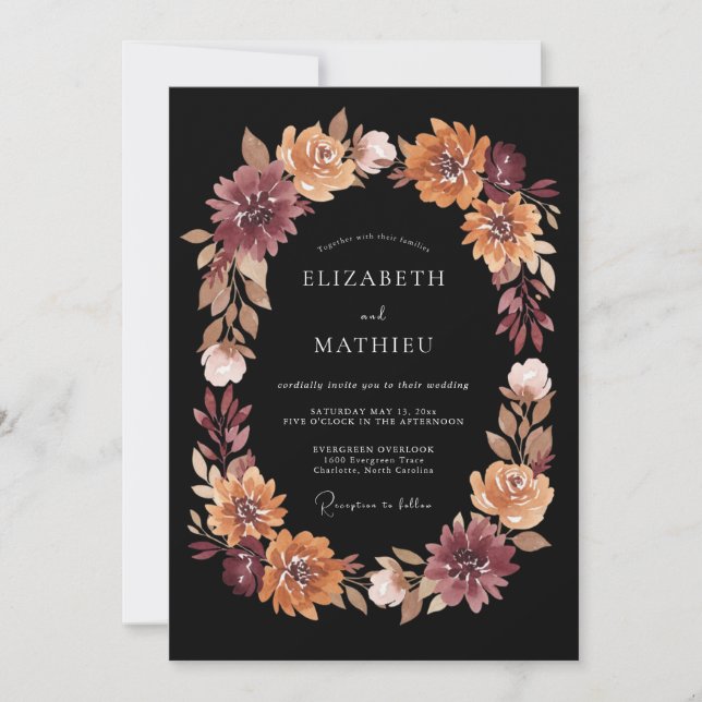 Convite Casamento com Pincelada Floral Borgonha (Frente)