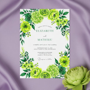Convite Casamento com Pincelada Floral Verde Lima