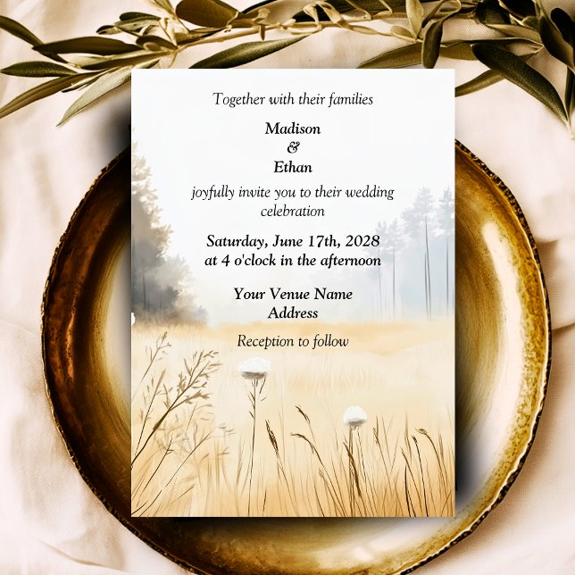 Convite Casamento com Pinheiros Russos Elegantes (Elegant Rustic Pine Trees Wedding Invitation)