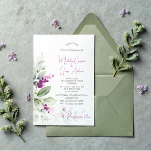 Convite Casamento com Planta de Lavanda Roxa e Fundo Verde