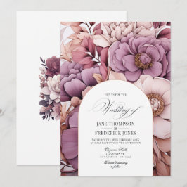Convite Casamento com Plum, Cinza, Cobre e Rosa Empoeirado