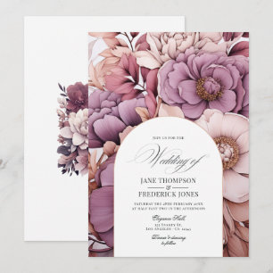 Convite Casamento com Plum, Cinza, Cobre e Rosa Empoeirado