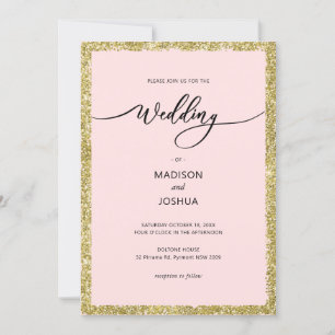 Convite Casamento com Pontos de Brilho Rosa e Dourado