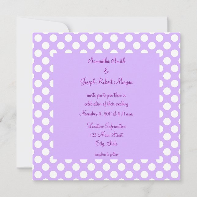 Convite Casamento com Pontos Lilás e Branco (Frente)