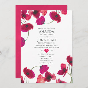 Convite Casamento com Poppy Red Watercolor