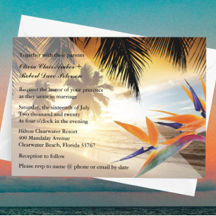 Convite Casamento com pôr do sol na praia Palmeiras Ave-do