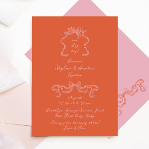 Convite Casamento com Porteiro Retro Laranja e Rosa