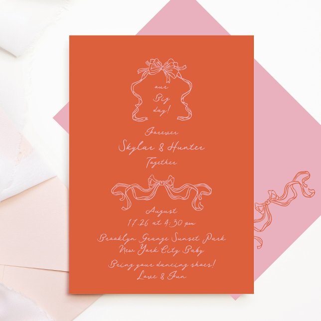 Convite Casamento com Porteiro Retro Laranja e Rosa (Criador carregado)