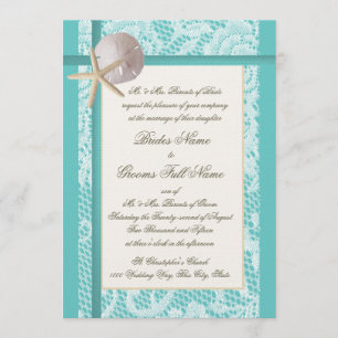 Convite Casamento com Praia de Lace Aqua