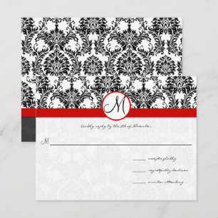 Convite Casamento com Preto Damasco e Recorte Vermelho