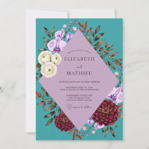 Convite Casamento com Protea Eucalipto Roxo Azul