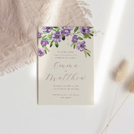 Convite Casamento com Púrpura de Flores Russas de Aquarela