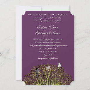 Convite Casamento com Púrpura de Pássaro e Árvore Verde