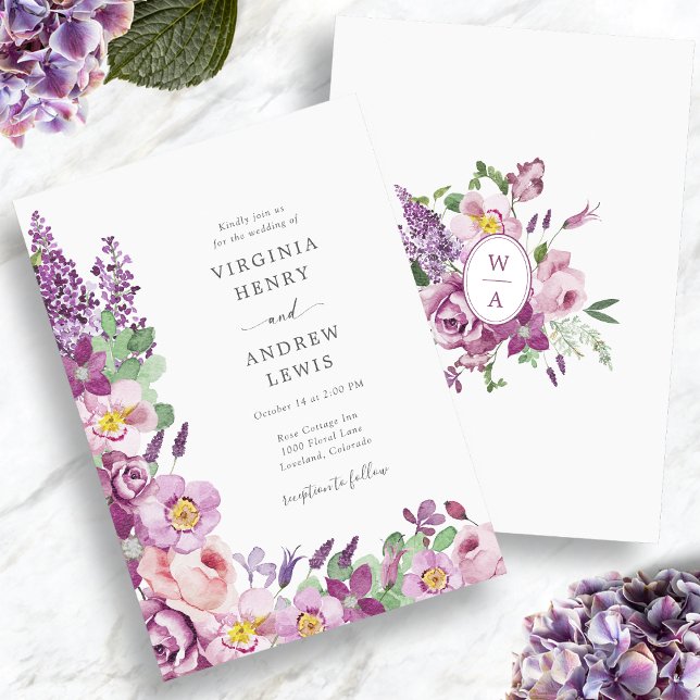 Convite Casamento com Púrpura de Watercolor (Watercolor Wildflower Purple Wedding Invitation
)