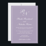 Convite Casamento com Púrpura Dusta Monograma Formal Elega<br><div class="desc">Um convite de casamento roxo/lavanda ao estilo tradicional, com um design simples e clássico, com o seu monograma inicial e os seus nomes num dentro de caligrafia elegante de uma fronteira fina. Todos os elementos de design podem ser alterados na ferramenta de edição de design. Estes convites de casamento elegantes...</div>