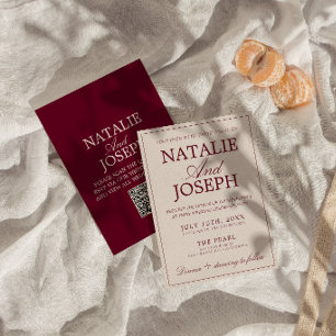 Convite Casamento com QR Code Burgundy e Creme Chique Anti