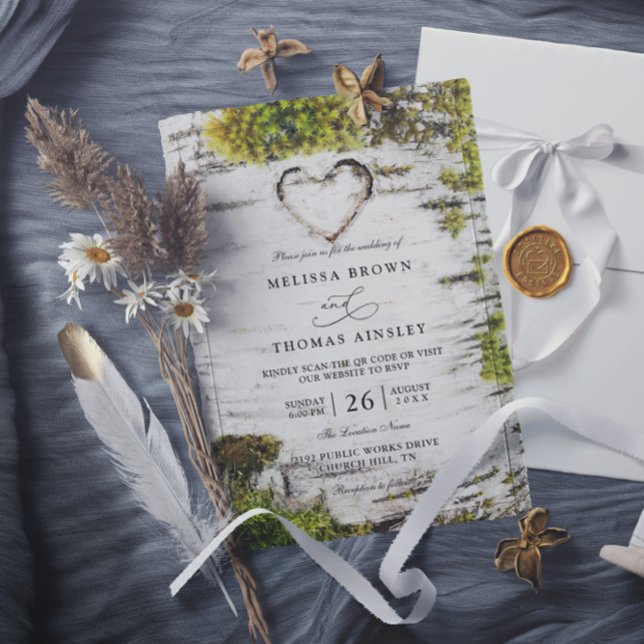 Convite Casamento com QR Code de Casca de Árvore de Bétula (Criador carregado)