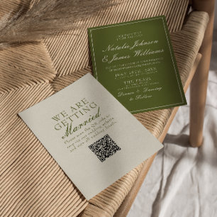 Convite Casamento com QR Code de Dinheiro Antigo em Verde