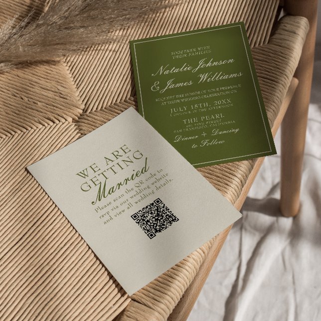 Convite Casamento com QR Code de Dinheiro Antigo em Verde  (Criador carregado)