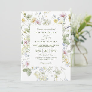 Convite Casamento com QR Code de Flor Silvestre Pastel Sua