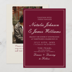 Convite Casamento com QR Code de Foto Burgundy Clássico