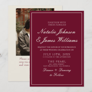Convite Casamento com QR Code de Foto Burgundy Clássico