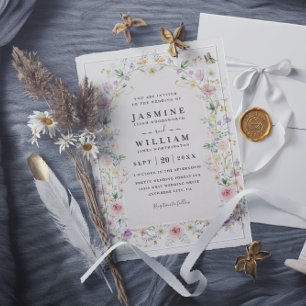 Convite Casamento com QR Code de Jardim de Flores Silvestr