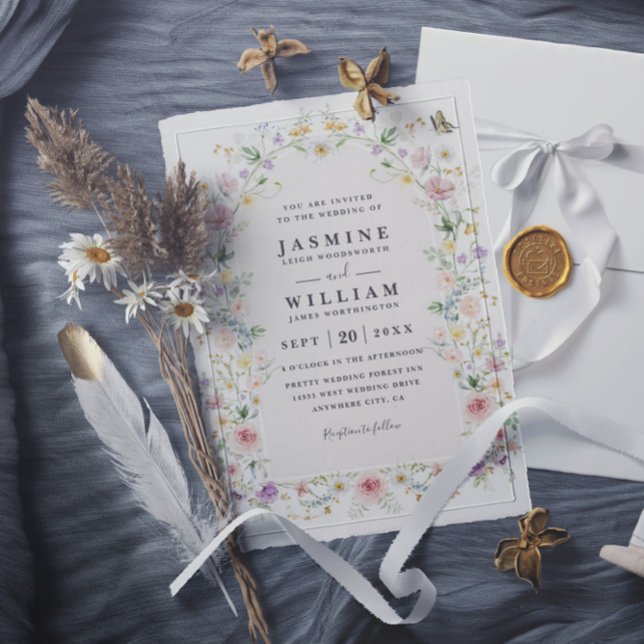 Convite Casamento com QR Code de Jardim de Flores Silvestr (Criador carregado)