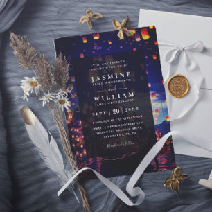 Convite Casamento com QR Code de Lanternas Emaranhadas Ele