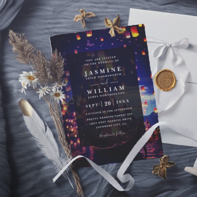 Convite Casamento com QR Code de Lanternas Emaranhadas Ele (Criador carregado)