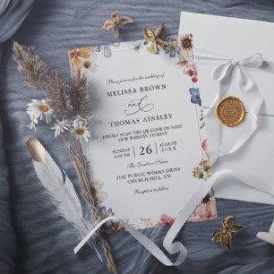 Convite Casamento com QR Code de Orçamento de Jardim de Fl
