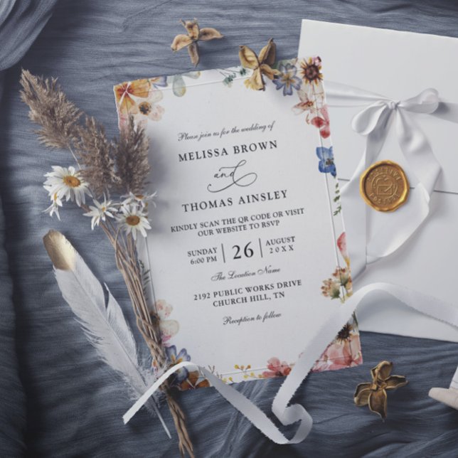 Convite Casamento com QR Code de Orçamento de Jardim de Fl (Criador carregado)