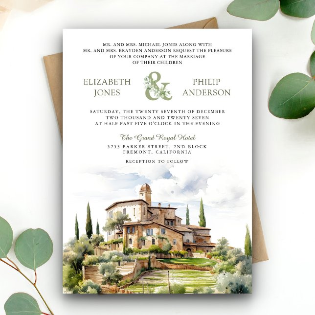 Convite Casamento com QR Code de Tuscany em Aquarela Rústi (Criador carregado)