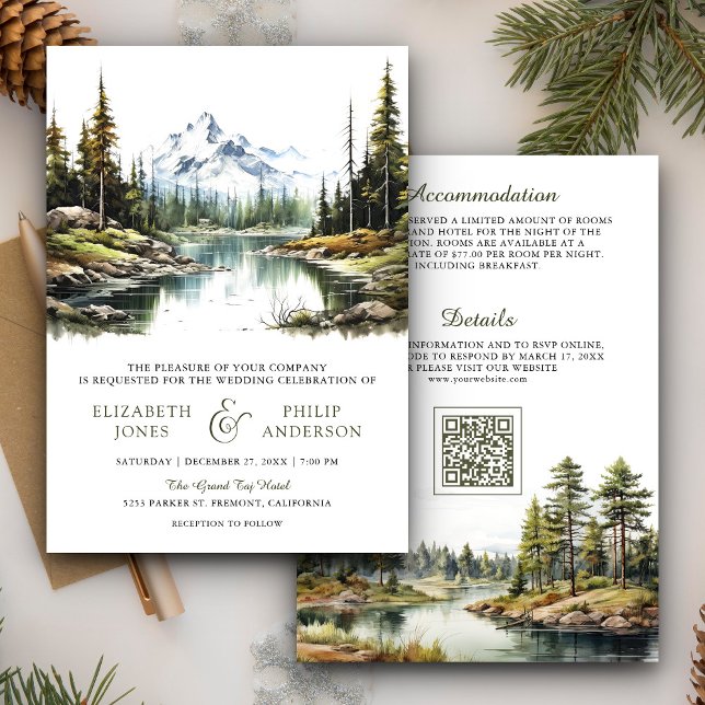Convite Casamento com QR Code do Lago da Floresta da Monta (Criador carregado)