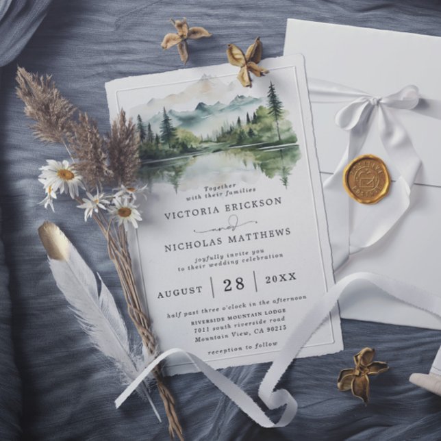 Convite Casamento com QR Code econômico no lago da florest (Criador carregado)