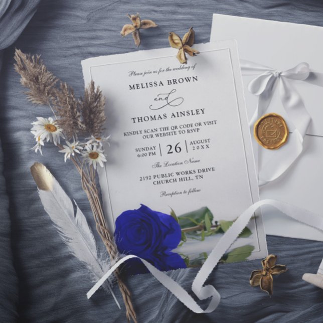Convite Casamento com QR Code Elegante Orçamento Rosa Azul (Criador carregado)
