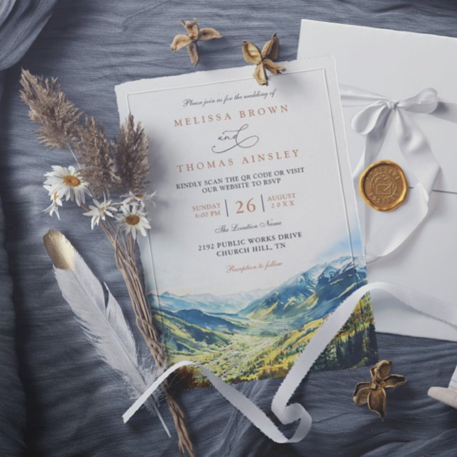Convite Casamento com QR Code no Destino de Montanha do Co (Criador carregado)
