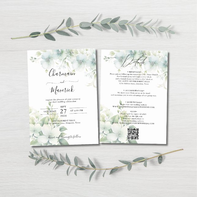Convite Casamento com QR code Orçamento de Vegetação Elega (Criador carregado)