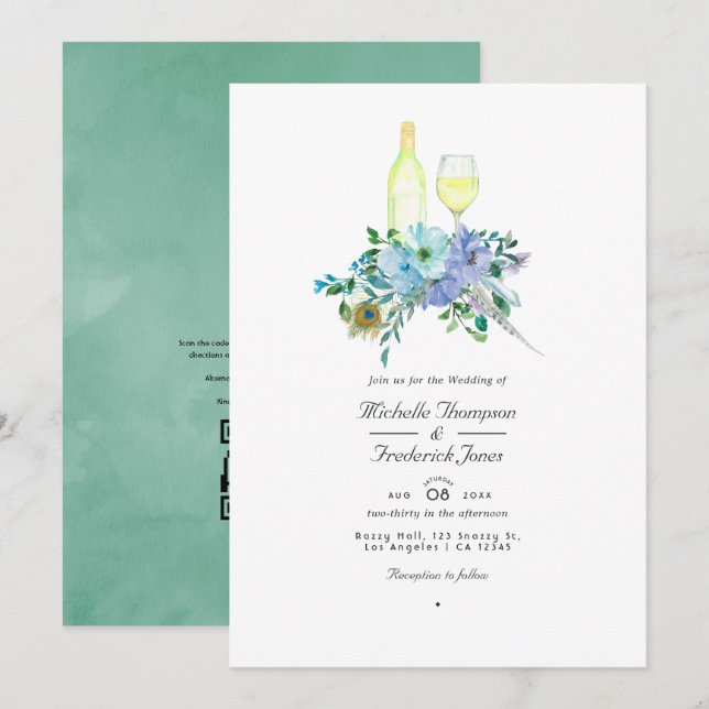Convite Casamento com QR Code para Degustação de Vinho Boh (Frente/Verso)
