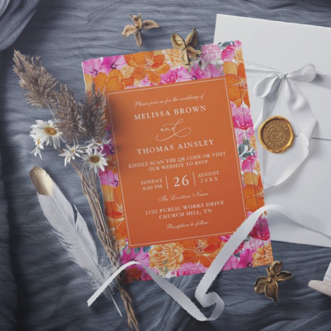Convite Casamento com QR Code para Orçamento de Jardim Ros (Criador carregado)