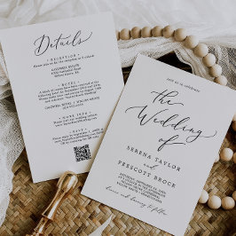 Convite Casamento com QR Code Preto Delicado Tudo Em Um