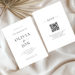 Convite Casamento com QR Code Preto e Branco Minimalista