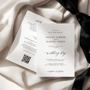Convite Casamento com QR code preto e branco minimalista m