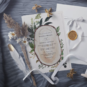 Convite Casamento com QR Code Rústico de Folhagem Fazenda