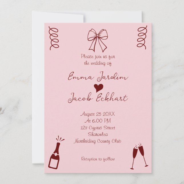 Convite Casamento com Rabiscos Caprichosos Modernos (Frente)